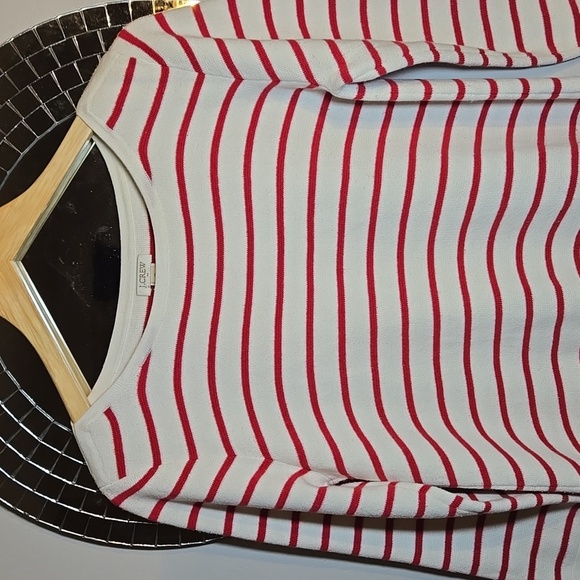 J. Crew Cotton Knit Nautical Red and White Striped Zipper Sides Pullover Sweater - Picture 2 of 12